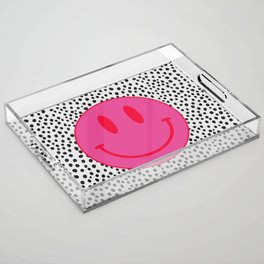 Make Me Smile - Cute Preppy Vsco Smiley Face on Black and White Acrylic Tray
