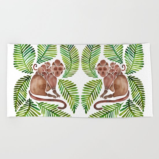 Monkey Cuddles – Tropical Green Beach Towel