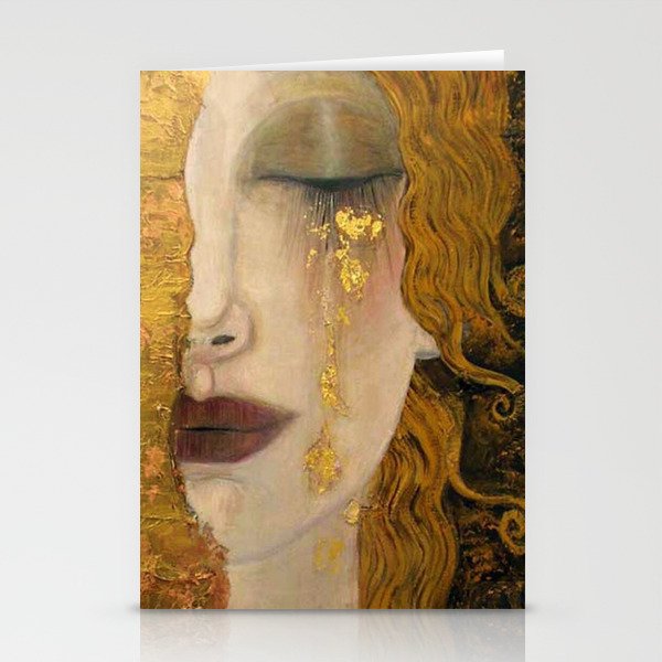 Golden Tears (Freya's Heartache) portrait painting by Gustav Klimt Stationery Cards