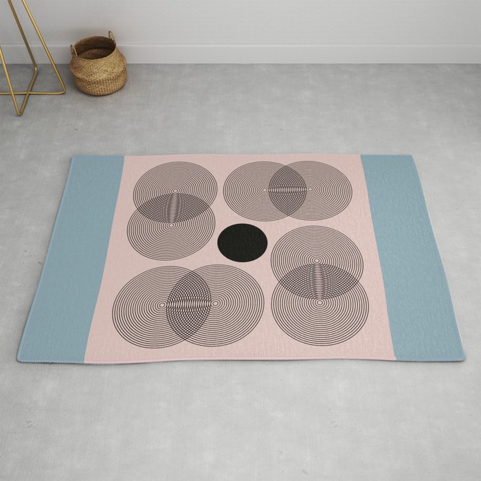 Abstract Floral Geometric Minimalist Graphic Pink Blue Rug By