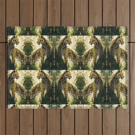 Leopard with Rainy Paint Tropical Beige Green Orange Yellow Black Outdoor Rug