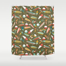 Fishing Lures Green Shower Curtain
