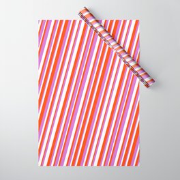 [ Thumbnail: Red, Orchid & White Colored Lined/Striped Pattern Wrapping Paper ]