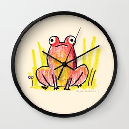 Red Frog Wall Clock | Toad, Bog, Animal, Red, Sketch, Curated, Drawing, Yellow, Googly, Cute 