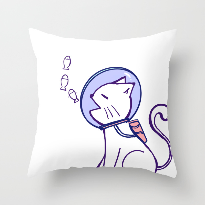 Space Cat And Floating Fish Throw Pillow By Bayyzhua Society6