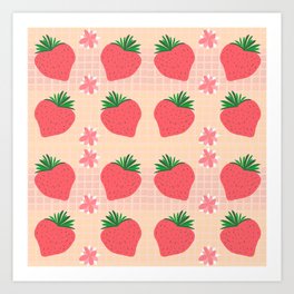 Strawberry on Orange Tile Art Print