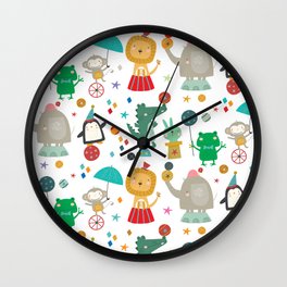 The Circus Wall Clock | Alligator, Rabbit, Circusanimals, Umbrella, Frog, Penguin, Balls, Lion, Digital, Elephant 
