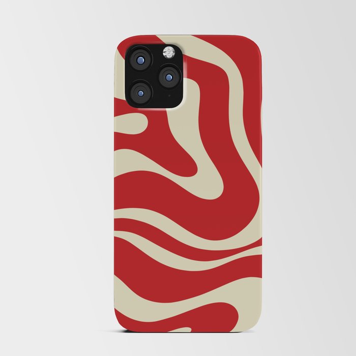 Modern Liquid Swirl Abstract Pattern in Retro Christmas Red and Cream iPhone Card Case