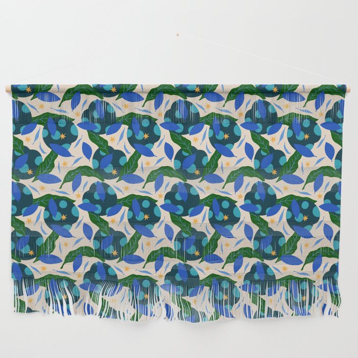 Abstract Modern Blue Green Leaves Botanical Pattern Wall Hanging