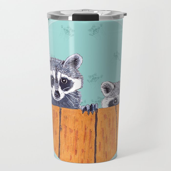 Peeking Raccoons #3 Blue Pallet Travel Mug