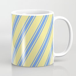 [ Thumbnail: Tan & Cornflower Blue Colored Lines/Stripes Pattern Coffee Mug ]