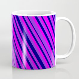 [ Thumbnail: Purple, Blue & Fuchsia Colored Lined Pattern Coffee Mug ]
