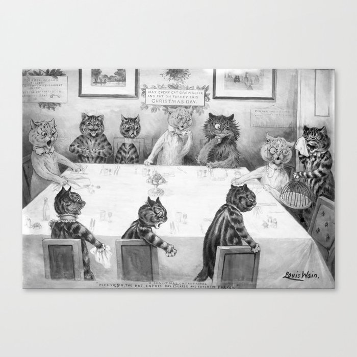 The Rat Entree Has Escaped And Eaten The Turkey - A Christmas Catastrophe - Louis Wain Canvas Print
