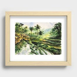 Sunny rice fields of Bali, Indonesia - Watercolor art Recessed Framed Print