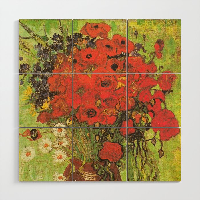 Still Life: Red Poppies and Daisies by Vincent van Gogh Wood Wall Art