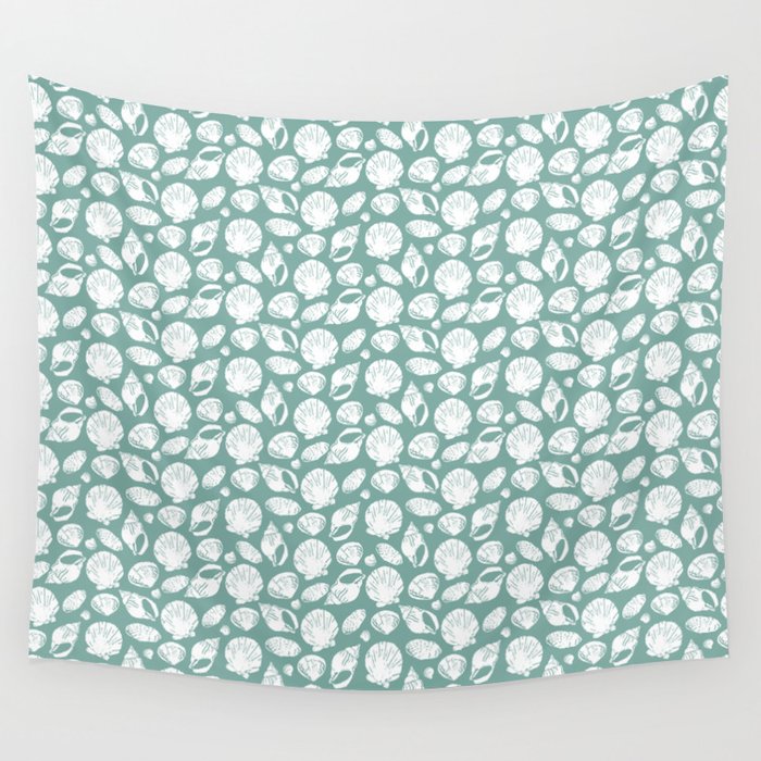 Shells . Teal Wall Tapestry