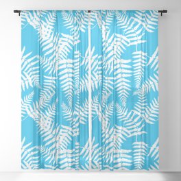 Turquoise And White Fern Leaf Pattern Sheer Curtain