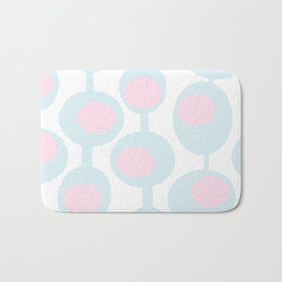 abstract 60ies circles and dots pattern in pink, white and aqua Bath Mat