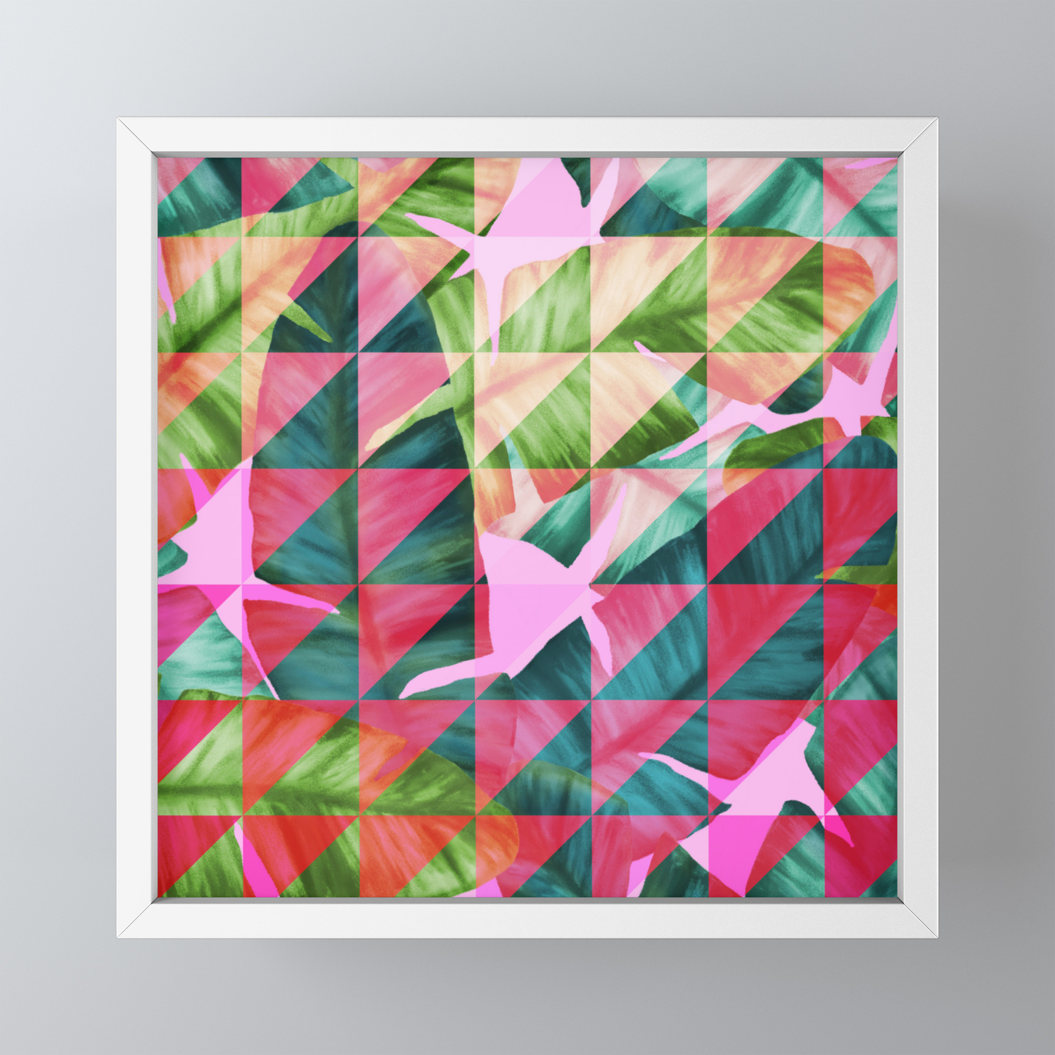 Abstract Hot Pink Banana Leaves Design Framed Mini Art Print By