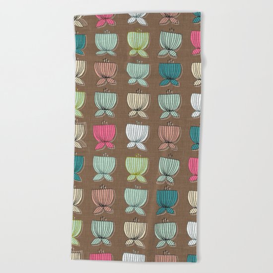 flower cups brown Beach Towel