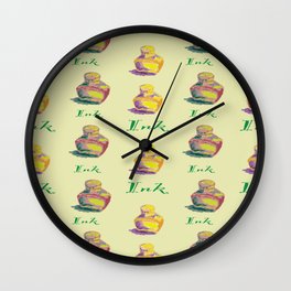 Inkwells - Green, Lavender, Sepia & Peach  Wall Clock