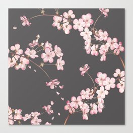 Cherry Flower Blossoms Tree - grey Canvas Print
