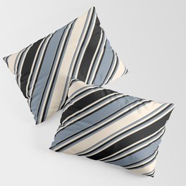 [ Thumbnail: Beige, Black & Light Slate Gray Colored Stripes/Lines Pattern Pillow Sham ]