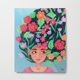 ESHA Metal Print | Prettygirl, Pink, Florals, Flowers, Girl, Watercolor, Digital, Cute, Painting, Whimsical 