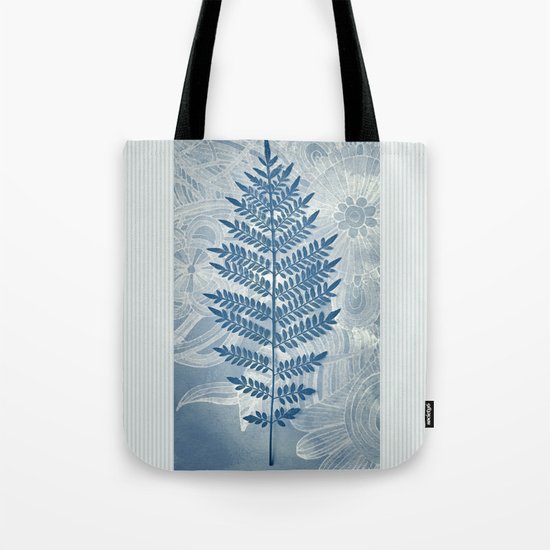 Jacaranda Leaf in Blue, Cream, Grey Tote Bag
