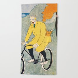 Man Riding Bicycle Beach Towel