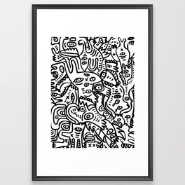 Hand Drawing Graffiti Creatures in the Summer Afternoon Black and White Framed Art Print