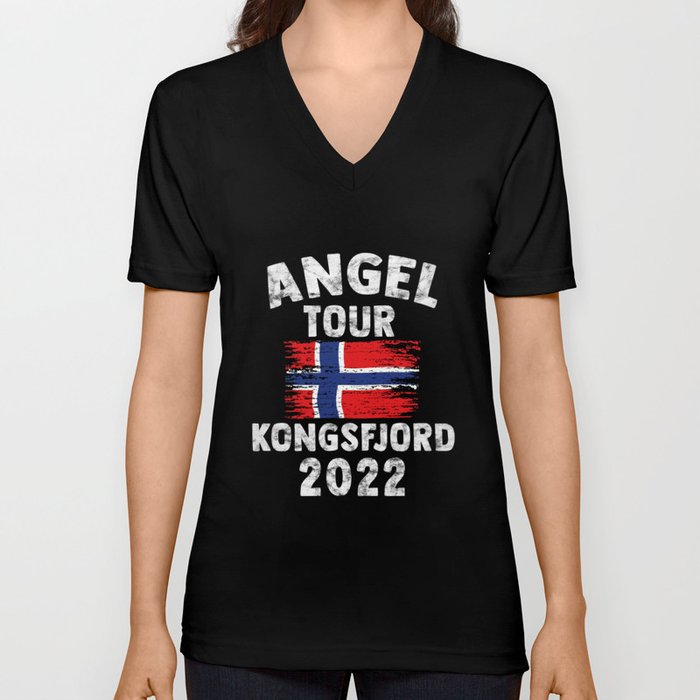 Kongsfjord 2022 - Angel Tour nach Norwegen mit Flagge V Neck T Shirt
