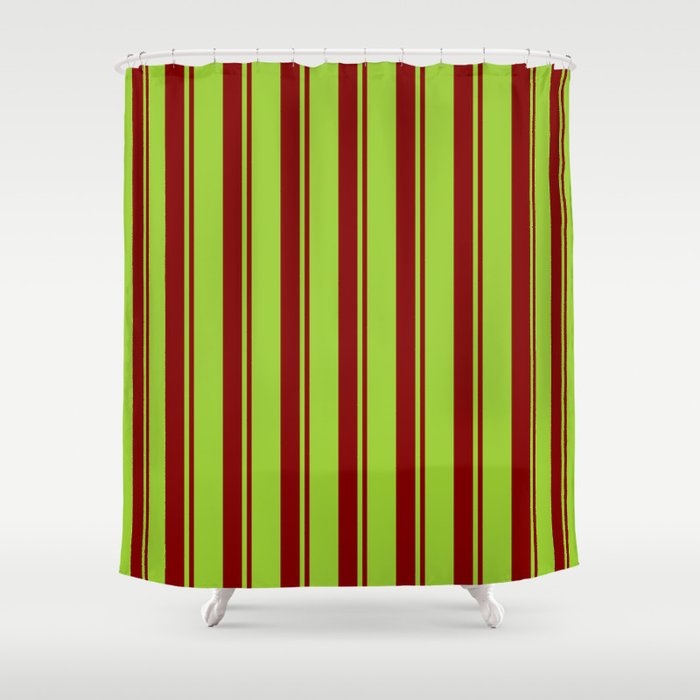 Green and Maroon Colored Striped Pattern Shower Curtain