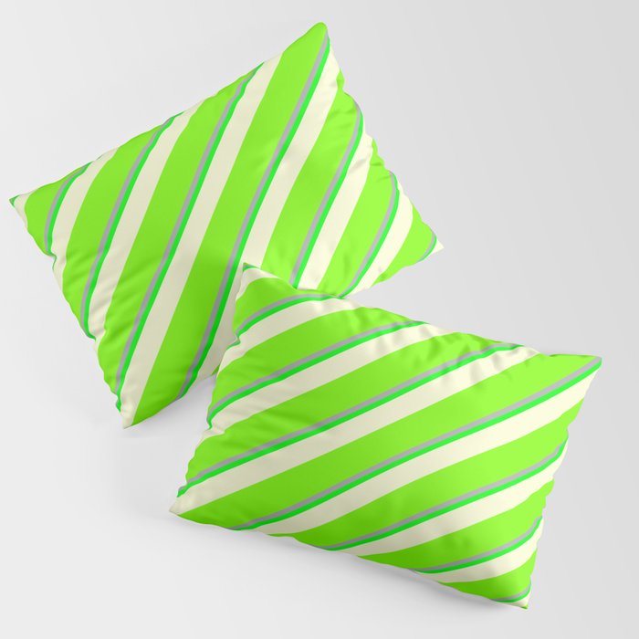 Dark Gray, Lime, Light Yellow & Green Colored Stripes/Lines Pattern Pillow Sham