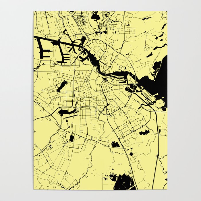 Amsterdam Yellow on Black Street Map Poster