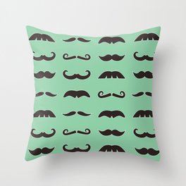 Brown Mustaches  Pattern on Seafoam Green Throw Pillow