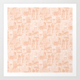 Little Houses - mixed media collage - peach Art Print