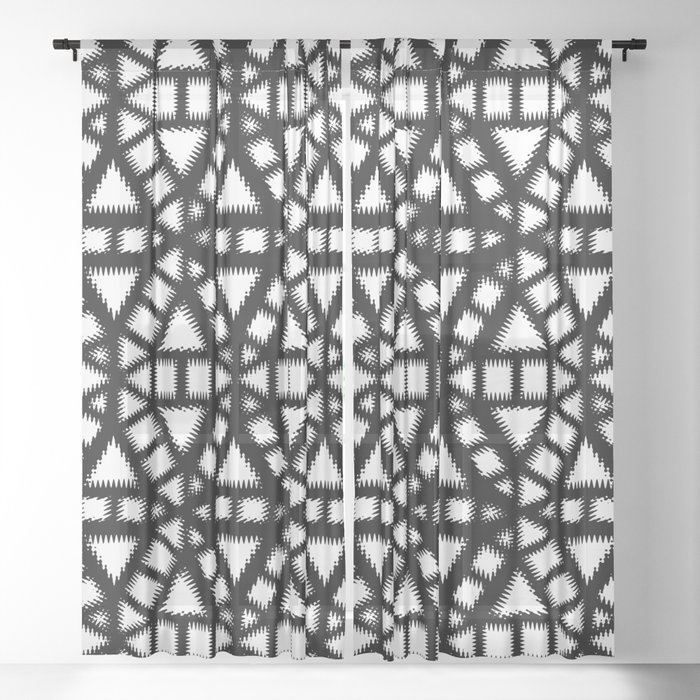 Black and White Pinwheel Pattern Illustration - Digital Geometric Artwork Sheer Curtain