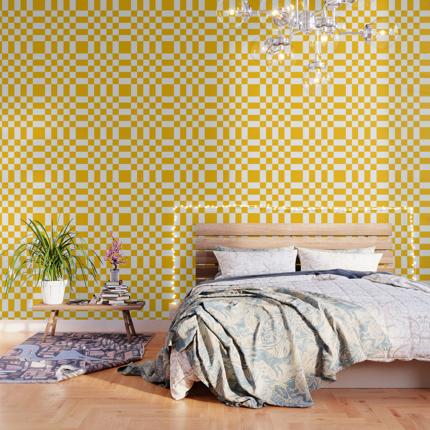 Yellow And White Check Wallpaper By Lovelylifestyle Society6