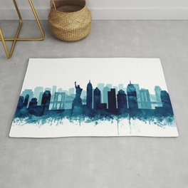 New York Cit Skyline Blue Watercolor by Zouzounio Art Rug