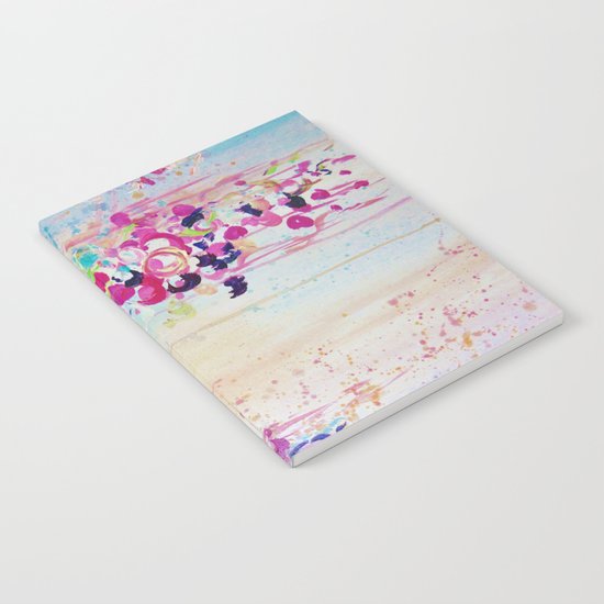DANCE OF THE SAKURA - Lovely Floral Abstract Japanese Cherry Blossoms Painting, Feminine Peach Blue Notebook