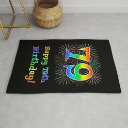 [ Thumbnail: 79th Birthday - Fun Rainbow Spectrum Gradient Pattern Text, Bursting Fireworks Inspired Background Rug ]