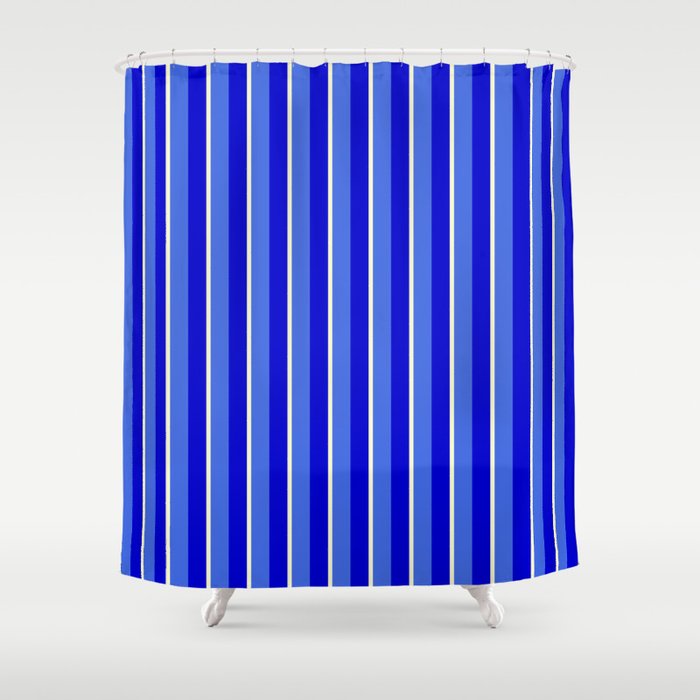 Light Yellow, Royal Blue, and Blue Colored Stripes Pattern Shower Curtain