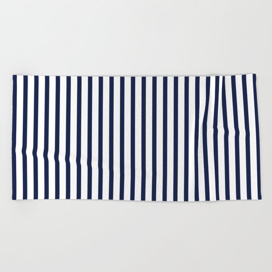 Indigo Navy Blue Vertical Stripes Beach Towel