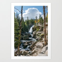 Alberta Falls Rocky Mountains Colorado, United States Art Print | Rockymountains, Nationalpark, Water, Mountains, Tree, Blue, Colorado, Park, Roadtrip, Green 