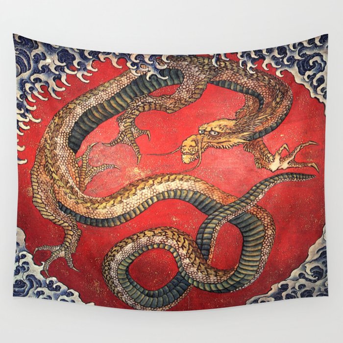 Dragon by Hokusai Wall Tapestry