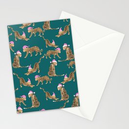 Leopard Santa on Teal Green Stationery Cards