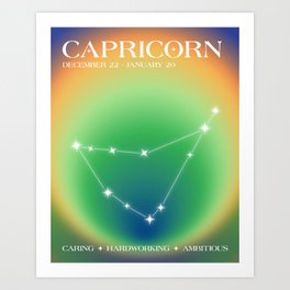 Capricorn Star Sign Constellation, Aura Gradient Zodiac Art Art Print