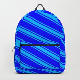 [ Thumbnail: Blue & Deep Sky Blue Colored Lines/Stripes Pattern Backpack ]