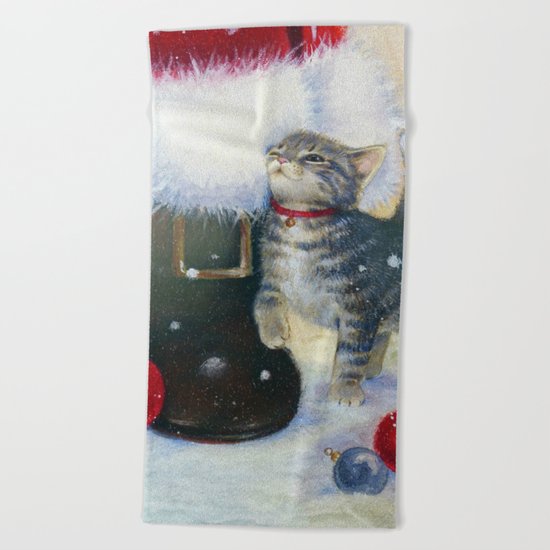 Kitten at Santa's Boot Beach Towel